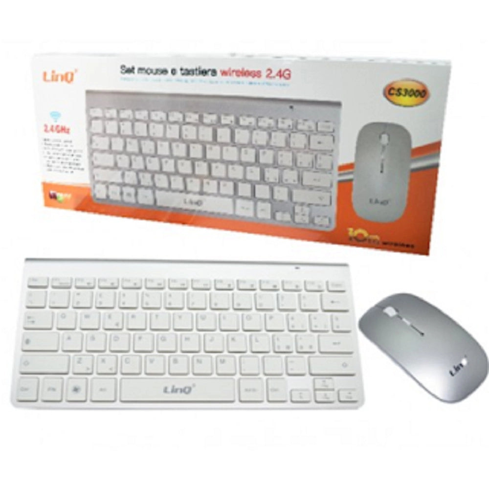 Trade Shop - Kit Tastiera + Mouse Slim Sottile Wireless 2.4ghz Fino A 10 Metri Computer Cs3000 -