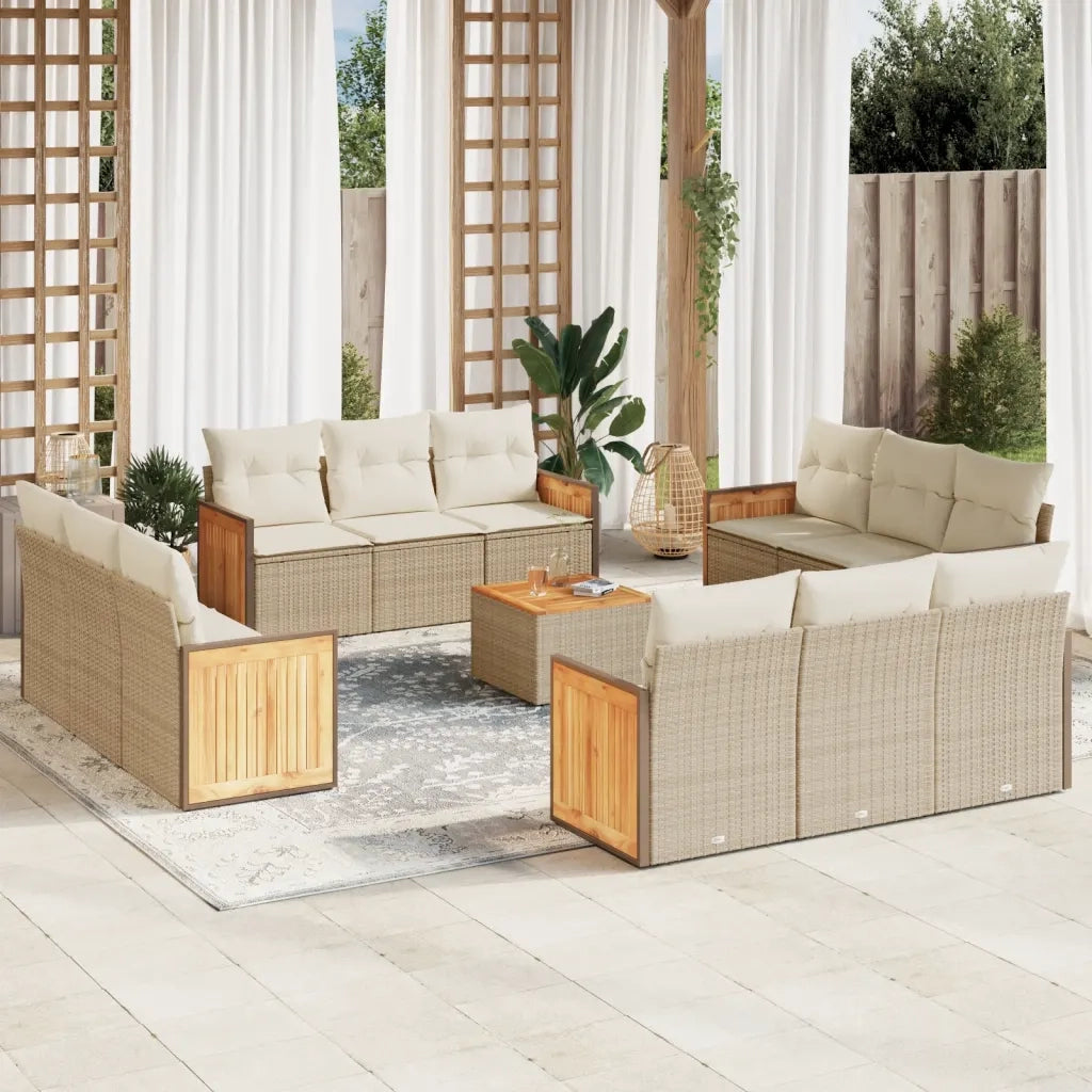 Set Divano da Giardino 13 pz con Cuscini Beige in Polyrattan 3259923