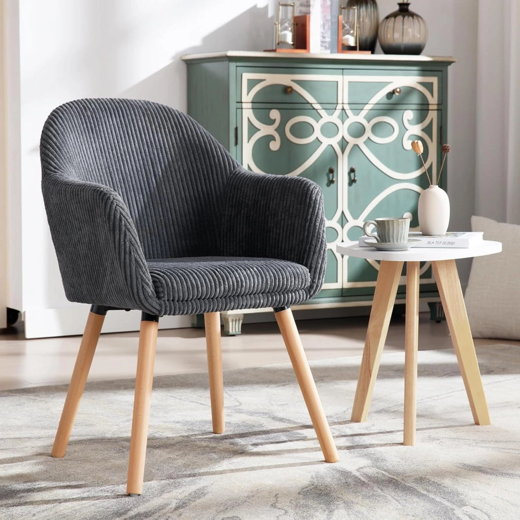 Set di 2 Sedie Sala da Pranzo, Sedie Cucina, Poltroncina, Sedia Imbottita per Camera da letto Ufficio, Salotto, Seduta in Velluto a Coste, Gambe in Legno Massiccio, Grigio Scuro, EZS26dgr-2