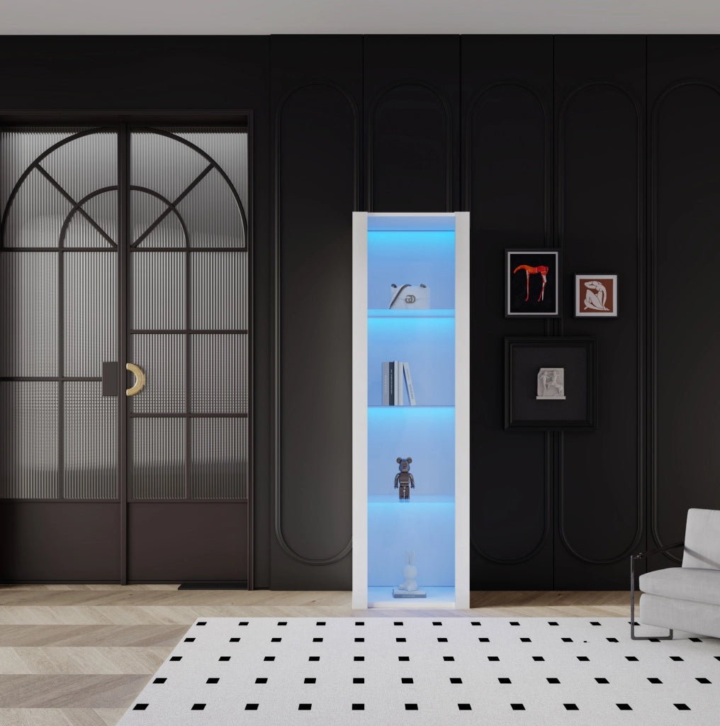 Vetrina bianca lucida con illuminazione LED e 3 ripiani in vetro