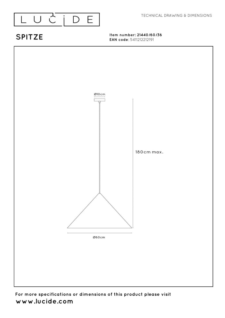 Lampada sospesa SPITZE 1xE27 metallo grigio nero Lucide