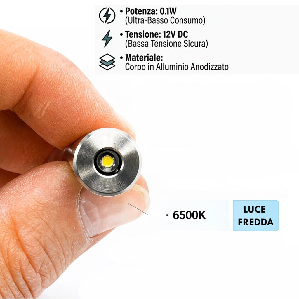 Mini Faretto Punto Luce Spot 12V da Incasso LED 0,1W Basso Consumo Indicatore Luminoso per Mensole Ripiani Ascensore Auto 6500K