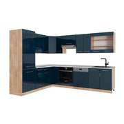 Cucina angolare completa Fame-Line Blu scuro lucido/Rovere dorato 227 x 60 cm, PL Marmo Vicco