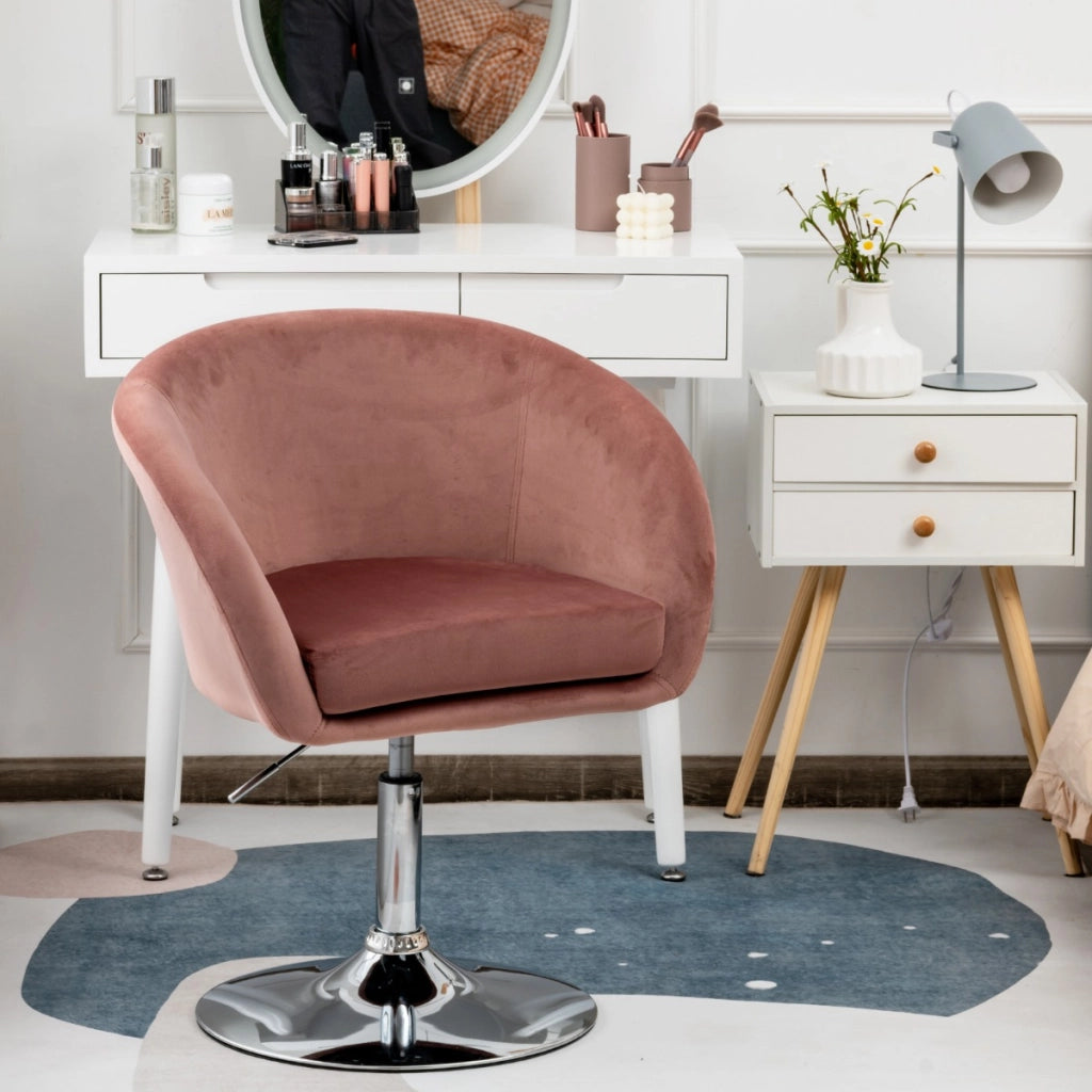 Sedia da bar girevole in velluto con schienale rotondo regolabile in altezza, Sgabello per ufficio alto Rosa-Sgabelli da bar