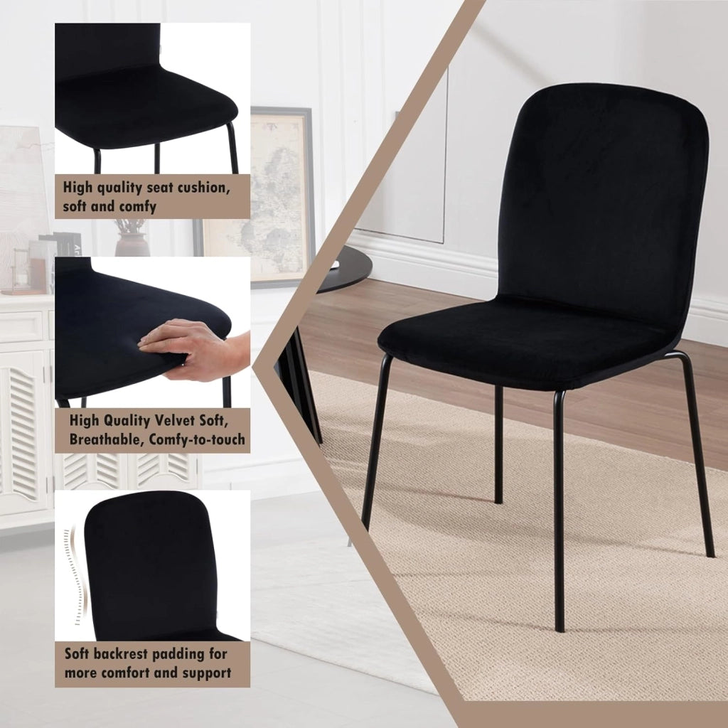 Sedie Sala da Pranzo 4 Pezzi, Sedie da Cucina, Sedie da Pranzo con Schienale, Senza Braccioli, per Soggiorno, Camera da Letto, in Velluto e Metallo, Nero, EZS41sz-4
