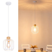 ZMH Lampada a Sospensione 1 Luce Bianco Legno E27 Moderna per Soggiorno Cucina Isola Corridoio Senza Lampadina