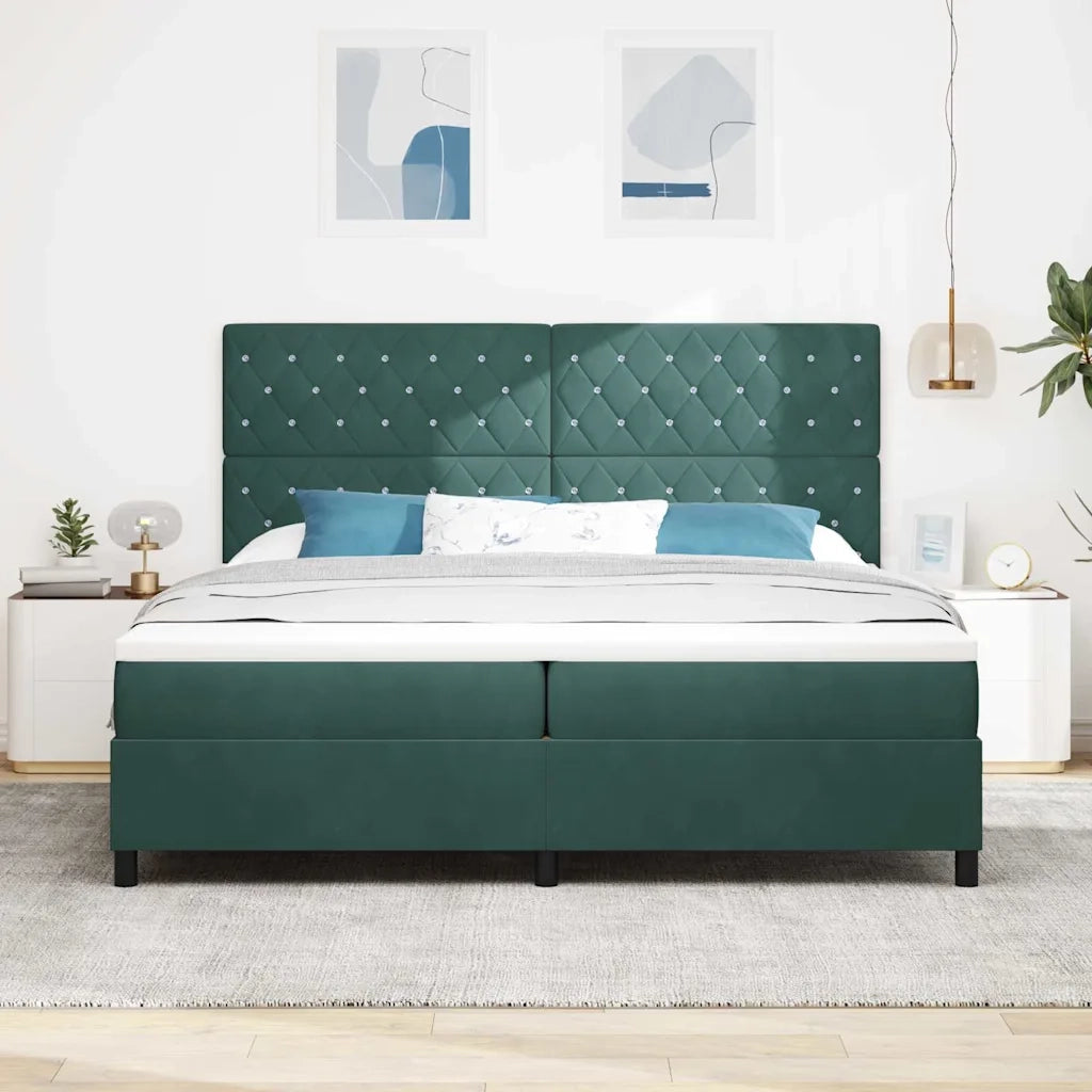 Letto a molle con materasso Verde Scuro 200 x 200 cm Velluto 3339791