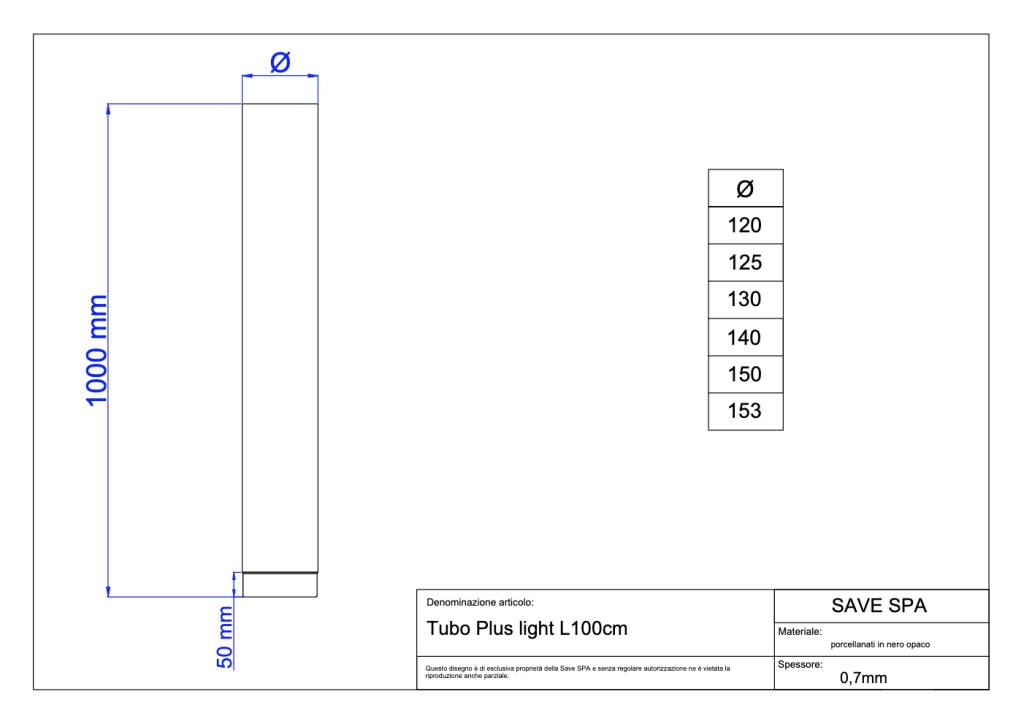 TUBO PER STUFA A LEGNA 'PLUS LIGHT' Ø 120x1000 mm - SAVE