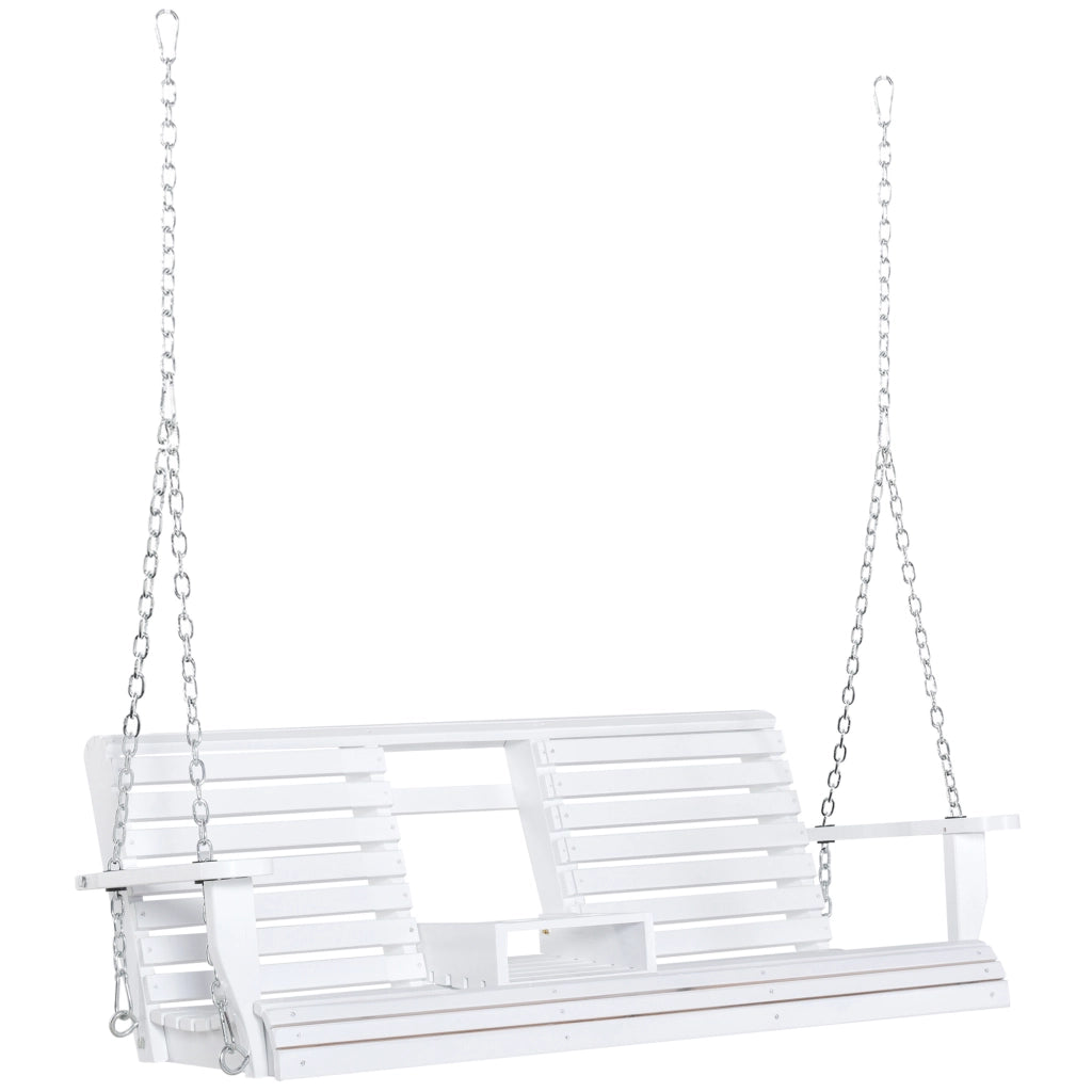 Dondolo da Giardino 3 Posti con Tavolino ¨C zephmum ¨C Legno e Metallo, Bianco, 150x75x53 cm