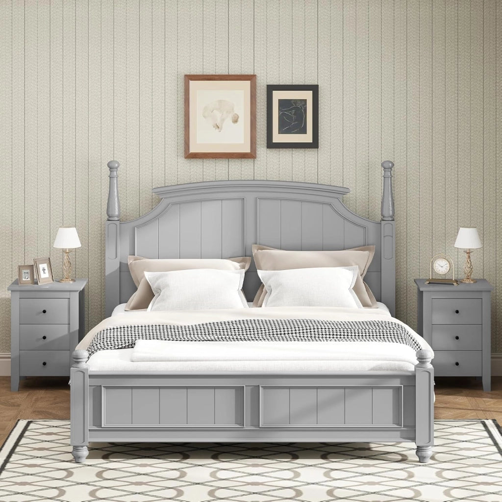 Set di 1/2 Comodino con 3 Cassetti, 46 x 37 x 65 cm, Comodino in Legno, Cassettiera di Stoccaggio con Gambe, Tavolo Ausiliare per Soggiorno, Camera da Letto (1, Grigio)
