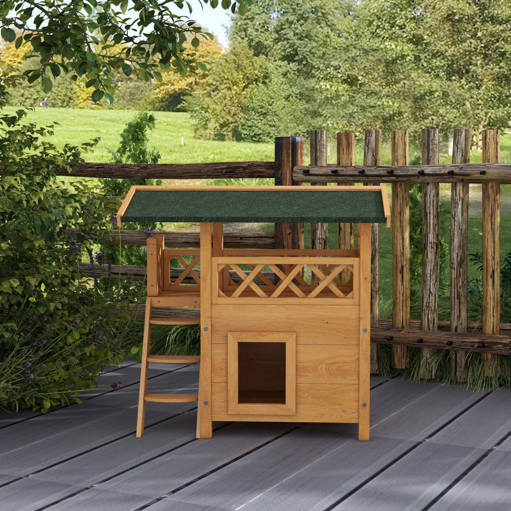 Casetta per Gatti 2 Livelli con Balcone ¨C zephmum ¨C 77x50x73 cm