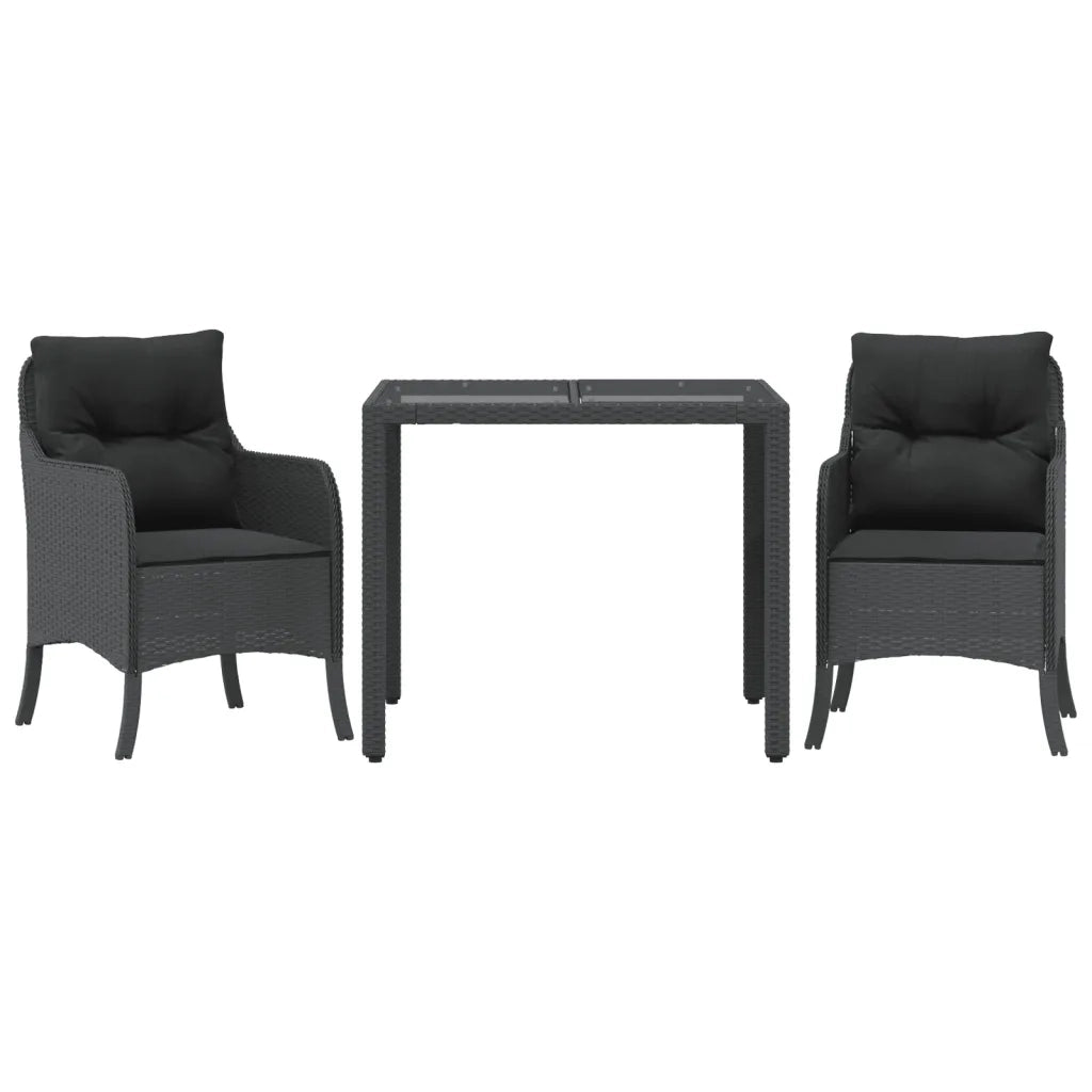 Set da Pranzo da Giardino 3 pz con Cuscini Nero in Polyrattan