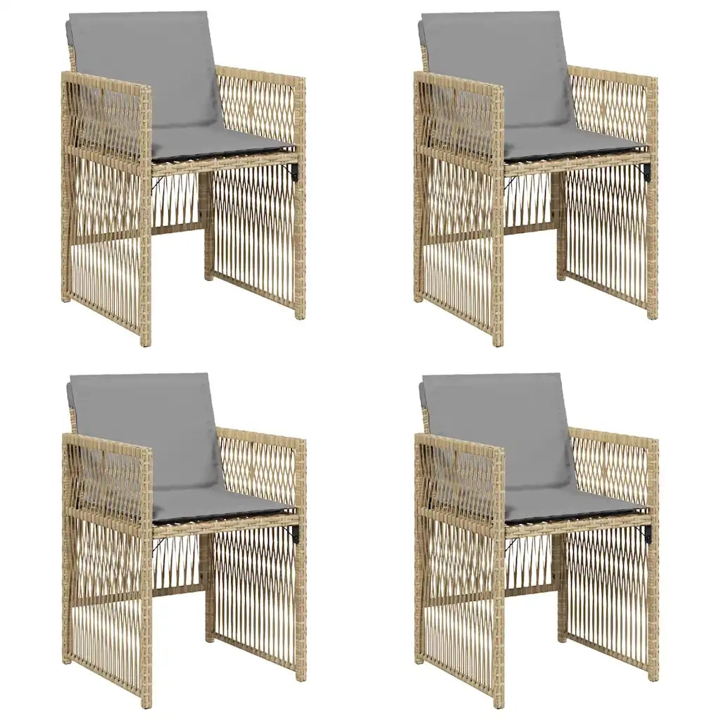Sedie da Giardino con Cuscini 4 pz | Sedie da Esterno Beige Misto in Polyrattan