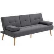 Divano Letto 3 Posti Reclinabile con 2 Braccioli Staccabili, in Tessuto Effetto Lino e Legno di Pioppo, 181x77x78 cm