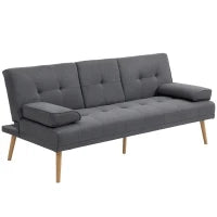 Divano Letto 3 Posti Reclinabile con 2 Braccioli Staccabili, in Tessuto Effetto Lino e Legno di Pioppo, 181x77x78 cm