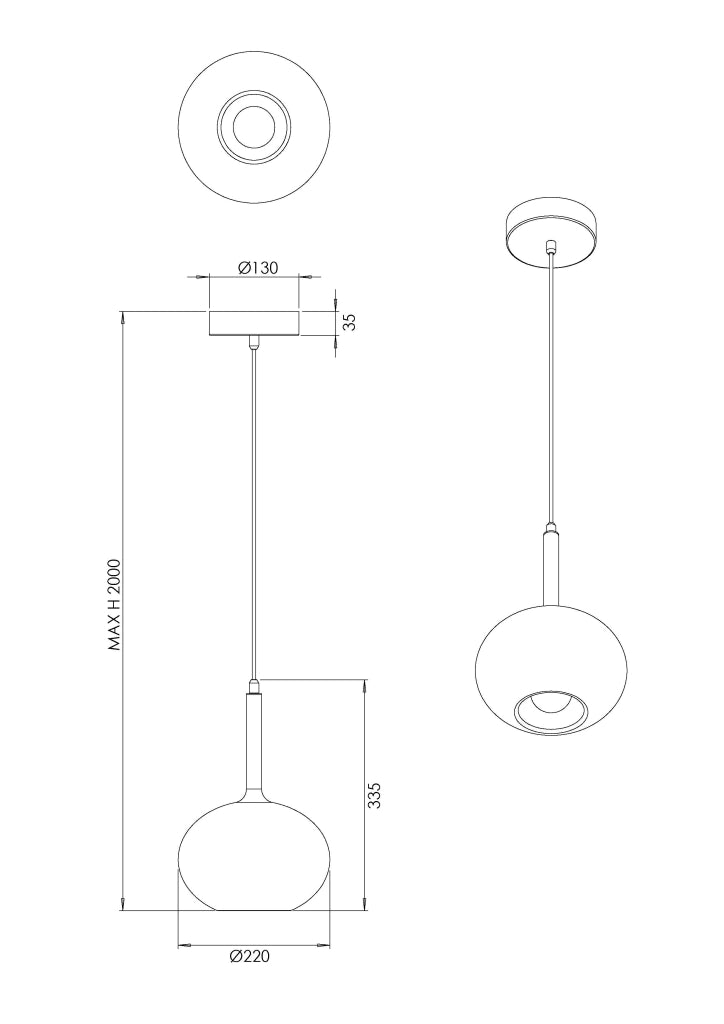 Lampada a Sospensione Edolo Ø22cm in Vetro Borosilicato Ambra e Metallo, Attacco E27 40W, Classe 1, Design Moderno - Linea Edolo