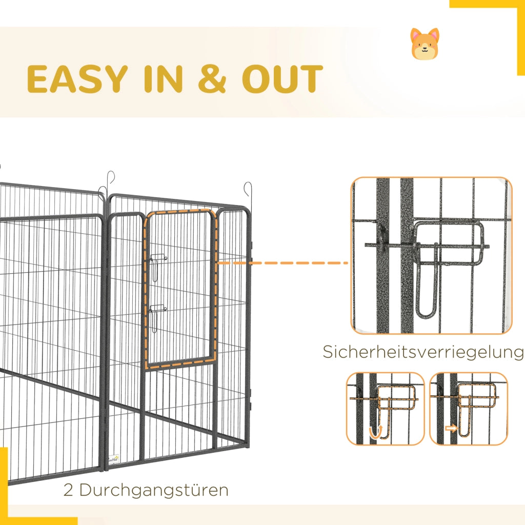 Recinto per cani modulare ¨C zephmum ¨C 16 pezzi, 2 porte, 3.2x3.2x1 m, grigio
