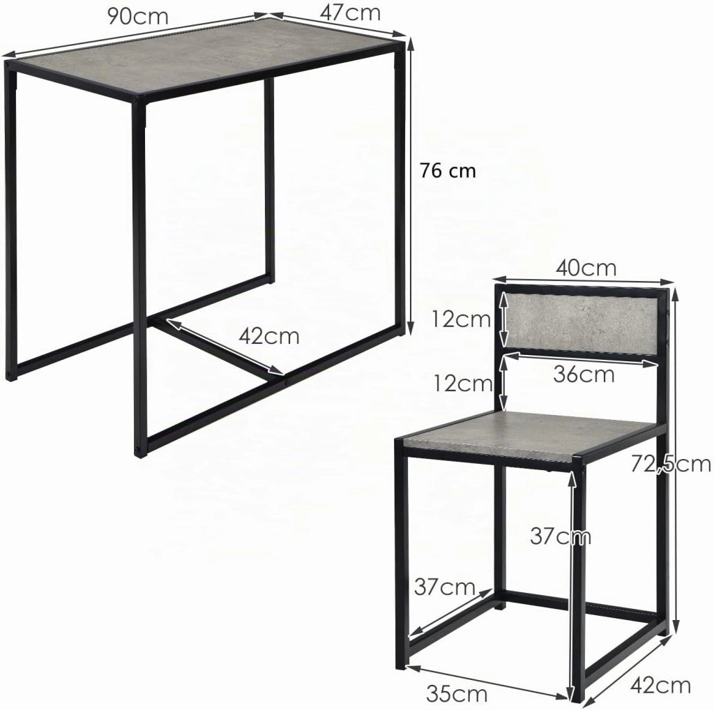 3 Pezzi Set Mobili da Pranzo, con Tavolo e 2 Sedie da Cucina, Struttura di Metallo e Legno, Rustico Elegante (Nero + Grigio)