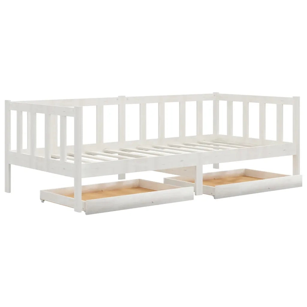 Divano Letto con Cassetti-Sofa Letto-Daybed 90x200 cm Bianco in Massello di Pino 942340