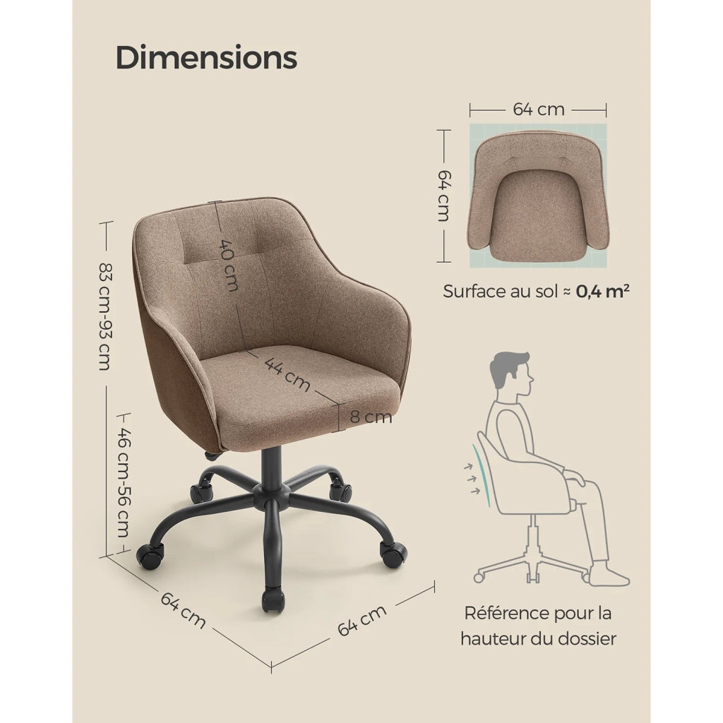 Sedia da ufficio sedia girevole seduta comoda ed ergonomica altezza regolabile portata 120 kg struttura in acciaio tessuto effetto lino marrone 12_0005883