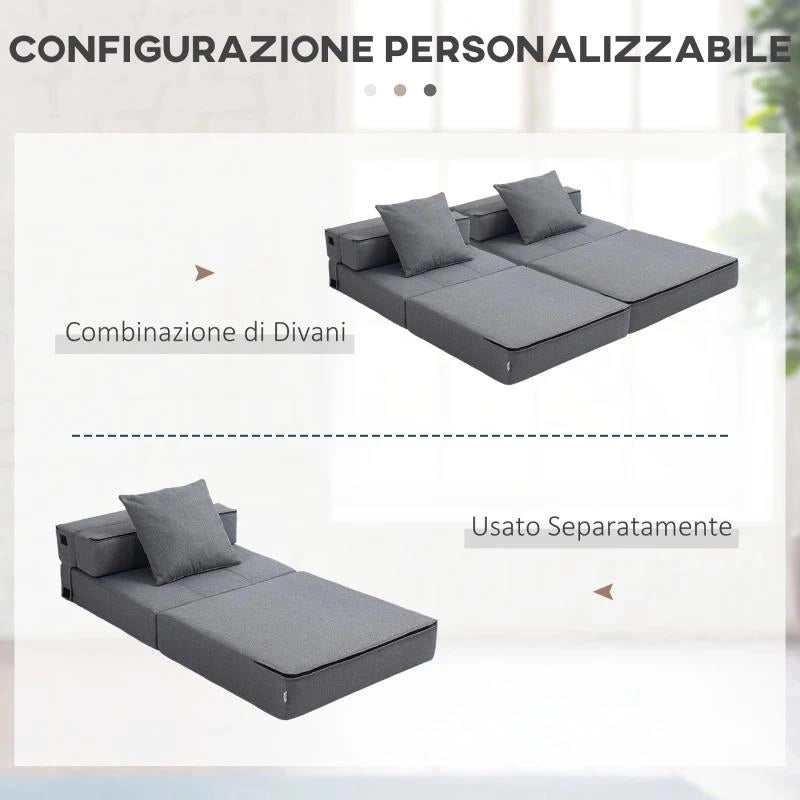 POLTRONA LETTO SINGOLO DA TERRA PIEGHEVOLE CON CUSCINO INCLUSO, 70X70X61 CM, GRIGIO