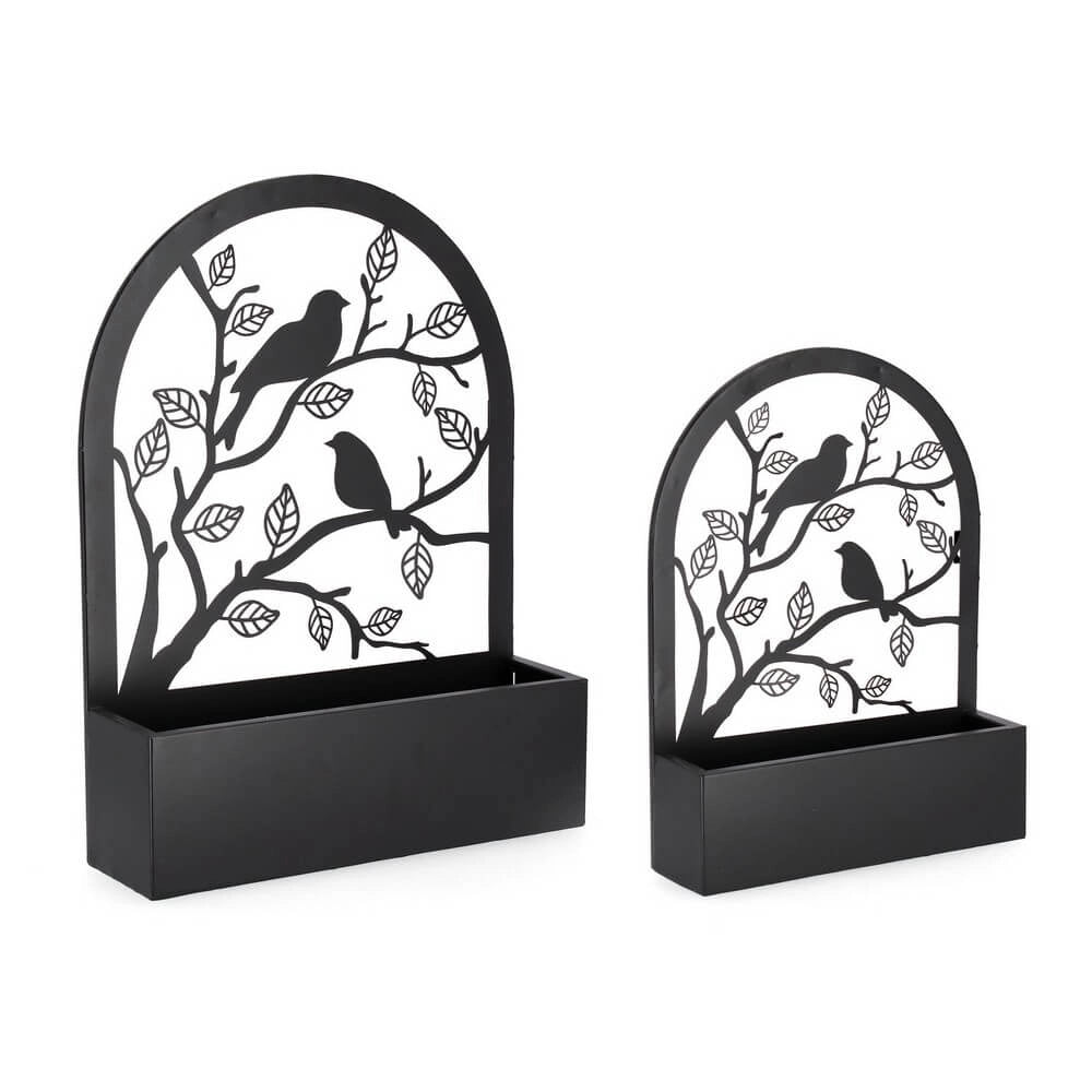Set di 2 Porta Fiori da Esterno in Acciaio con Decoro Uccellini - JOLMAR