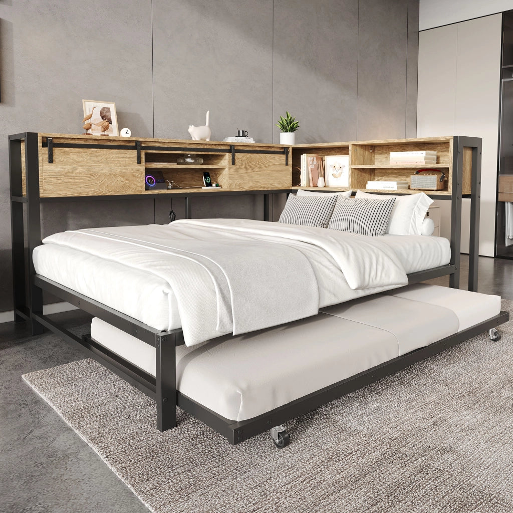 letto metallo legno nero naturale 120 x 200 cm