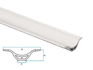 PROFILO RACCORDO IGIENICO RIGIDO CON LATERALI MORBIDI BIANCO- - mm. A=29 C=7 H=10 - barra mt.2,5 - 10 pezzi
