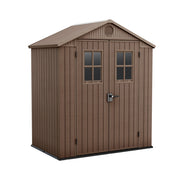 Darwin 6x4 - Casetta da Giardino 190x221x122 cm 2 Ante a per deposito attrezzi finitura effetto legno Evotech+ in Resina Marrone