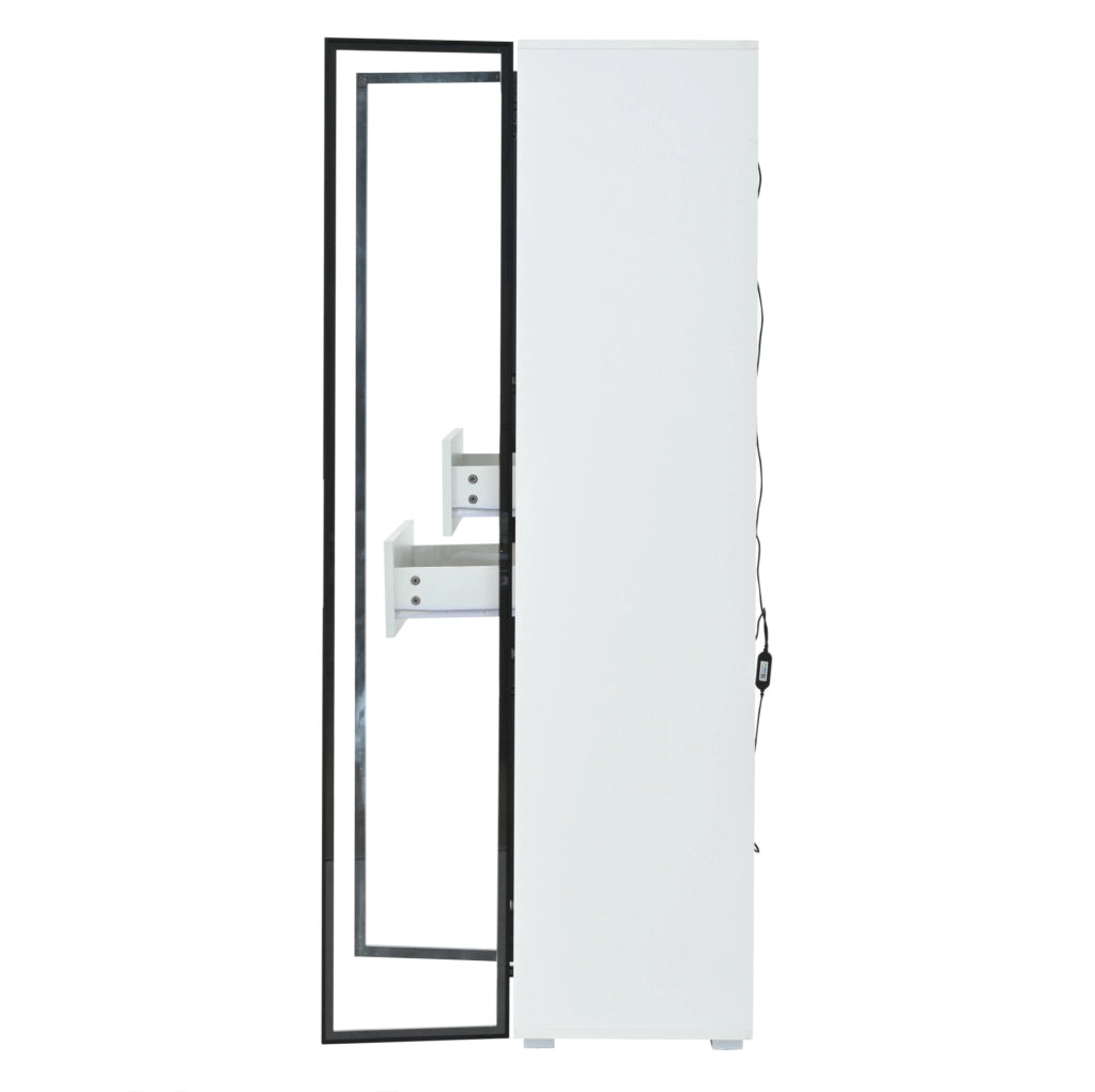 Vetrina da soggiorno 60x40x160 cm in MDF e vetro temperato; bianco; con LED e 2 cassetti