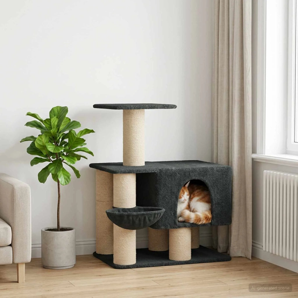 Albero per gatti con pali per graffiare in sisal Grigio Scuro 42033056