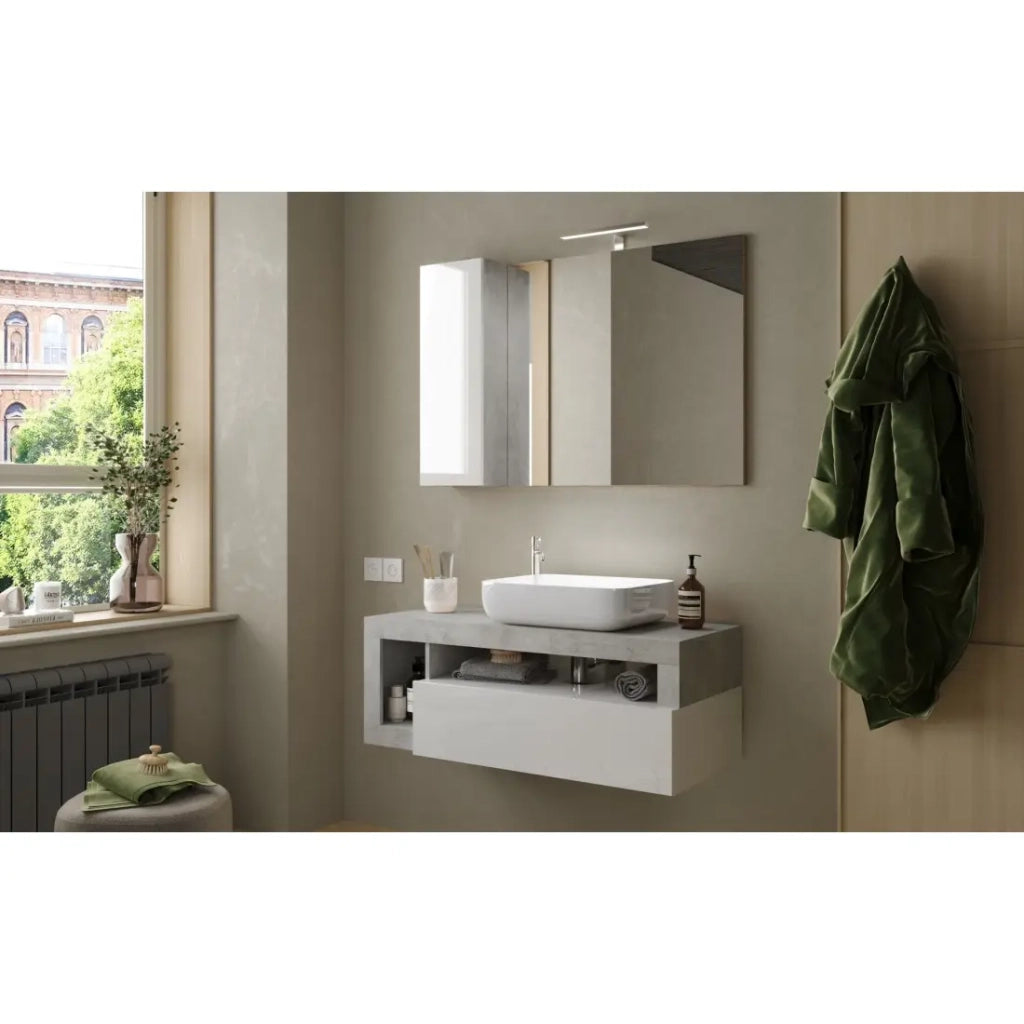 Mobile da bagno sospeso con un lavabo e 1 cassetto, collezione BURA