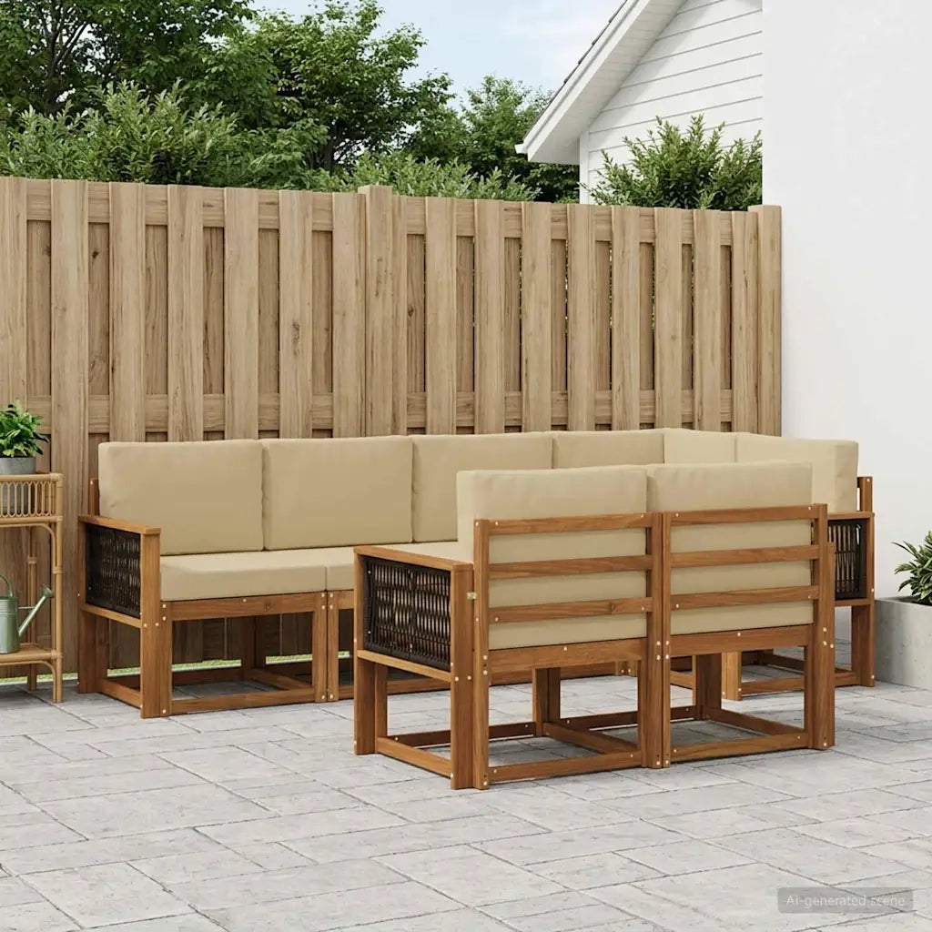 Set di divani da esterno 7 pcs Naturale e Beige Poliestere