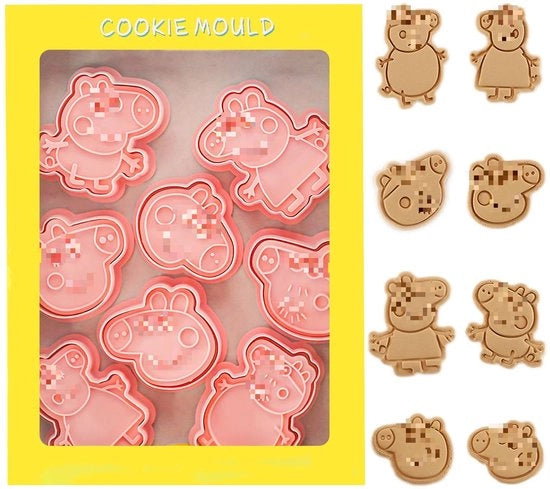 Set di 8 stampi per biscotti per bambini, maiale rosa, stampi per biscotti, animali, biscotti 3D cartoon, maiale, stampi per biscotti, biscotti, stampi, verdure per sandwich per cottura, fondant DIY, decorazione per torta di cioccolato