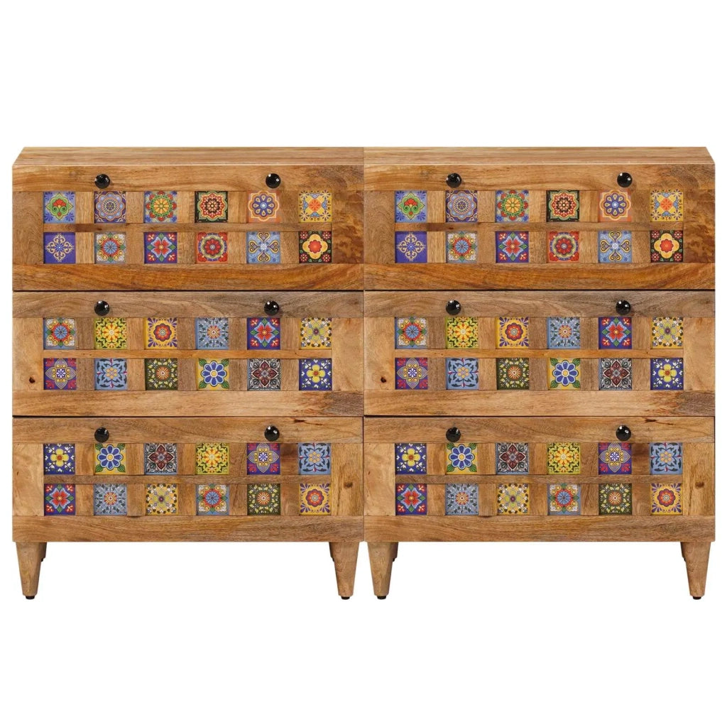 Credenza 2 pcs Naturale 60 x 33 x 75 cm Legno di mango massello 3310094
