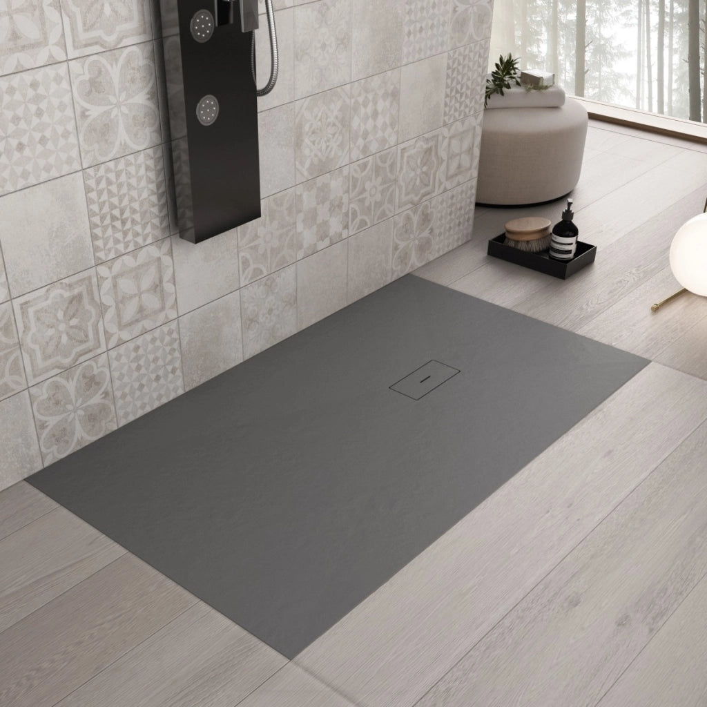 Piatto doccia in marmoresina grigio scuro effetto pietra cemento maka, misura 100x130