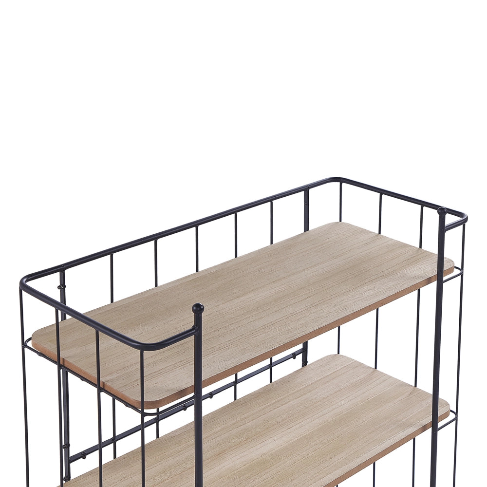Carrello da Cucina in Metallo Nero 81 cm Costruzione Mensole in Legno Chiaro con Ripiano e Ruote Industriale Rustico Moderno