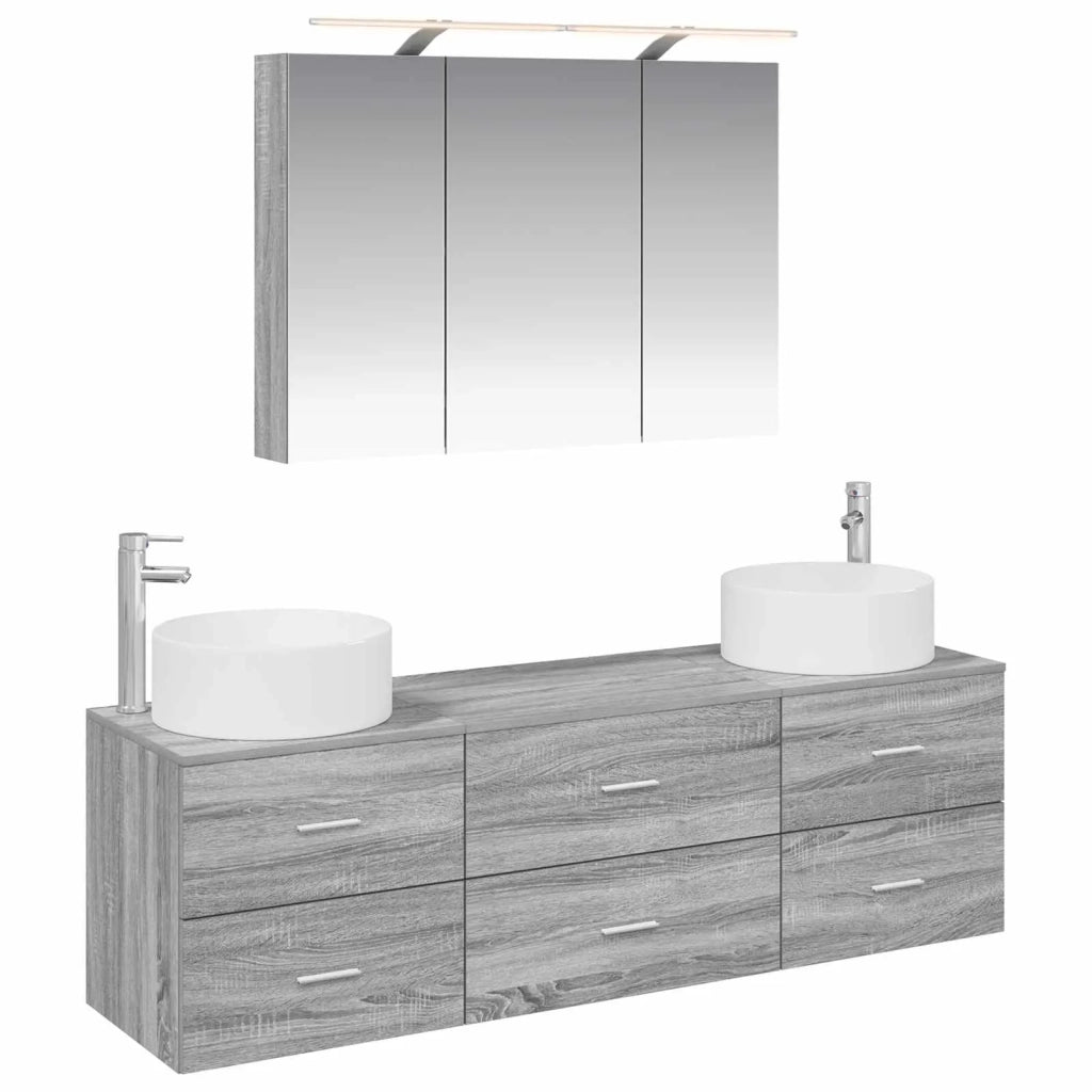 Set di mobili per il bagno 4 pcs Sonoma grigio 3407060