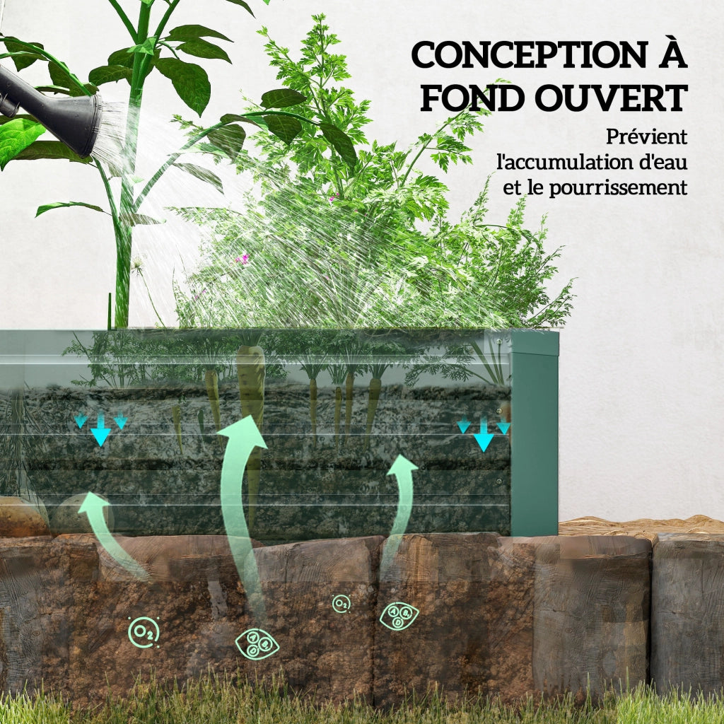 Letto da giardino rialzato rettangolare ¨C Zephmum ¨C Verde acciaio galvanizzato 240x60x30 cm