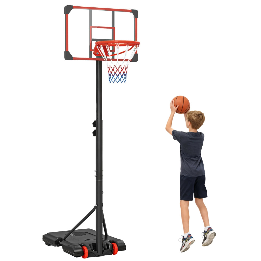 Canestro da Basket Regolabile in Altezza con Ruote e Base Riempibile ¨C Zephmum ¨C Rosso e Nero 178-208 cm