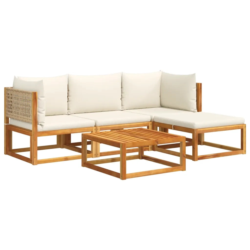 Set di divani da giardino 5 pezzi con cuscini in legno di acacia e rattan 3278918