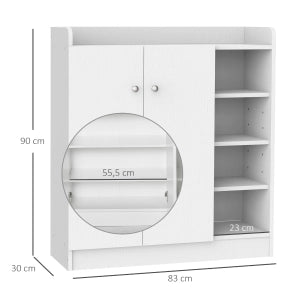 Scarpiera moderna con anta e ripiani aperti, 83x30x90 cm, colore bianco