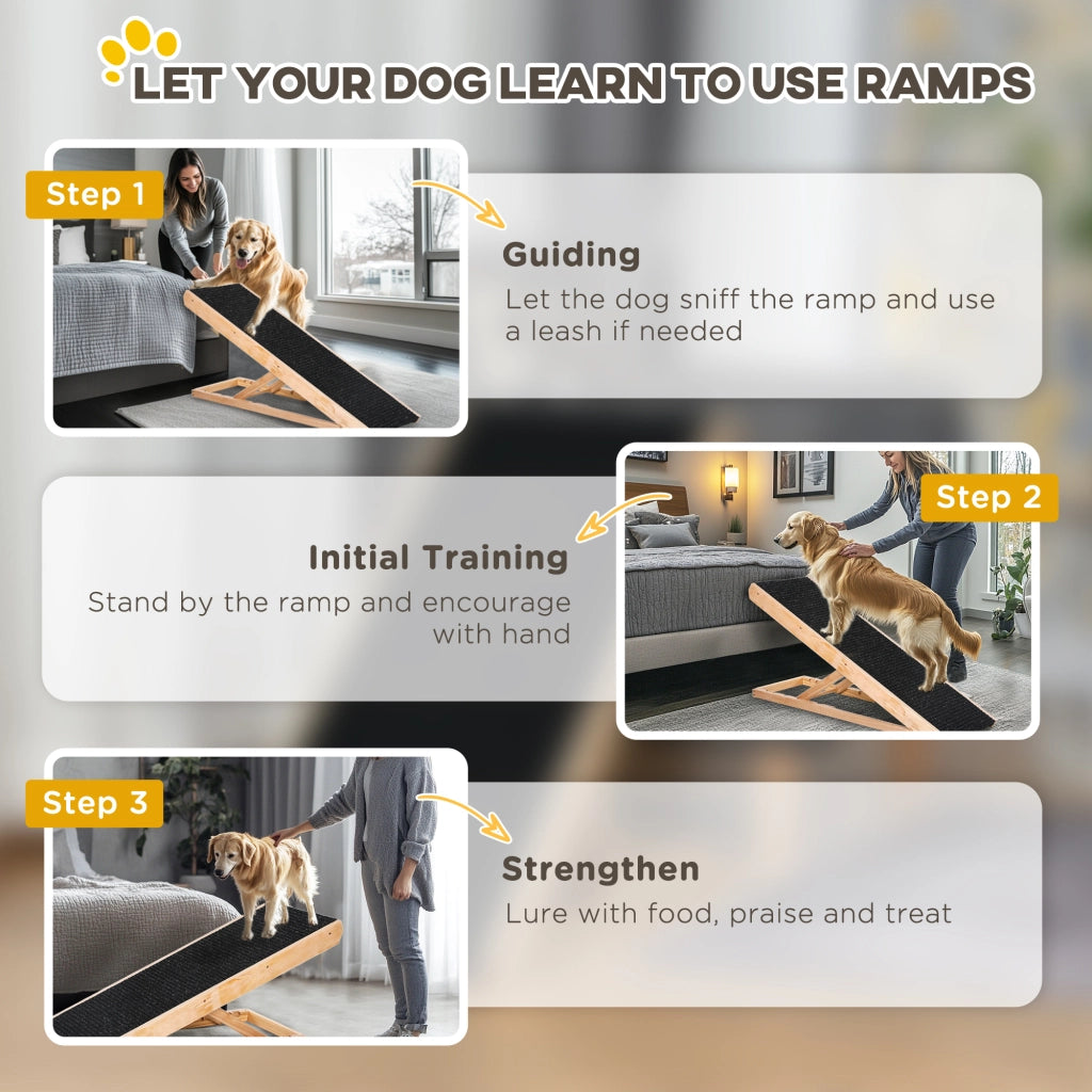 Rampa per Cani Regolabile Flessibile ¨C Minimal ¨C Nero e Legno Naturale 90 cm