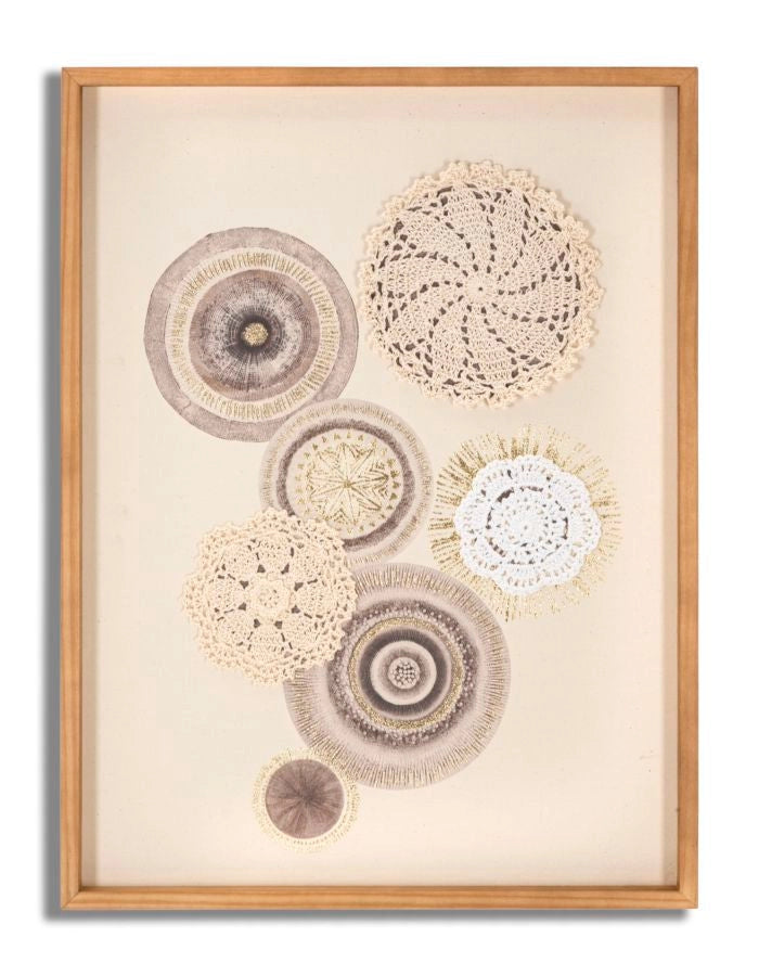 Stampa su Tela Circly con Inserti 45x3,2x60 cm in Legno e Tessuto