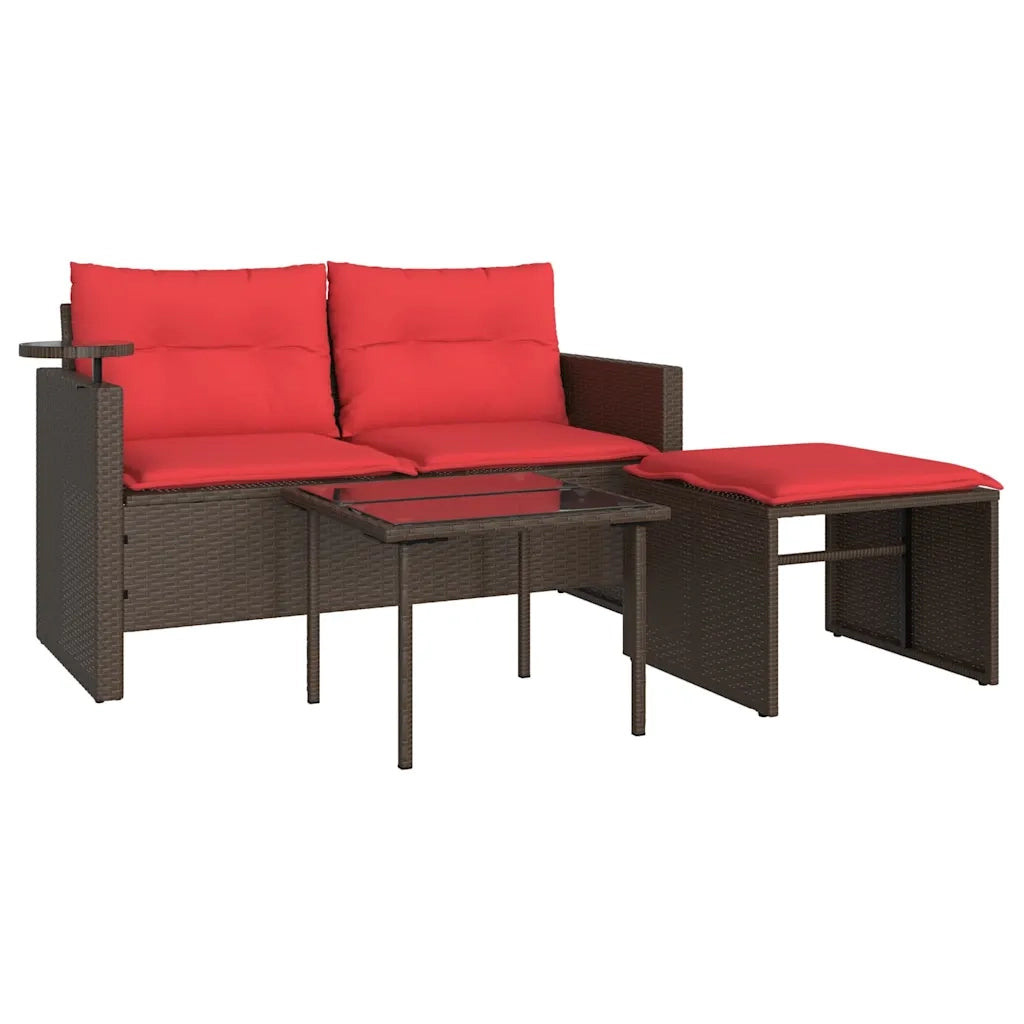 Set Divani da Giardino 3 pz con Cuscini Marrone in Polyrattan 365465