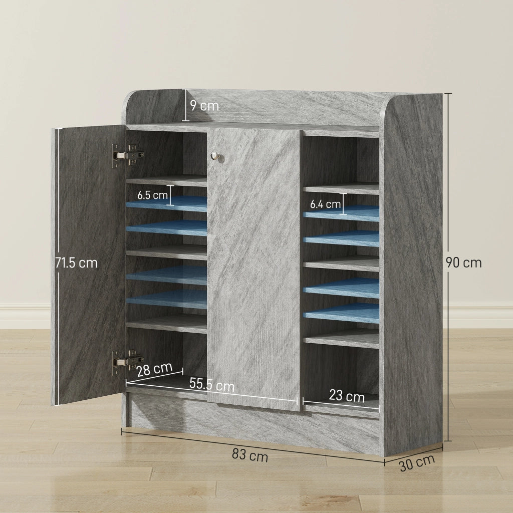 Scarpiera Moderna in Legno con 4 Ripiani Aperti e Armadietto ¨C Zephmum ¨C 83x30x90 cm, Grigio Cemento
