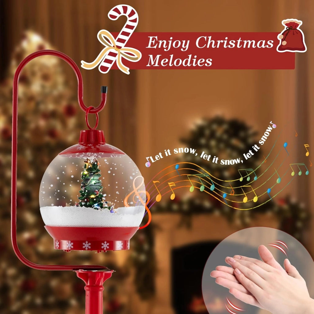 Decorazioni Natalizie, Lampione Natalizio con Neve 170 CM, Musica, Lanterna Natalizia Sfera di Cristallo Girevole a 360°, Fiocchi di Neve, Albero di Natale, Addobbi Natalizi per Esterno Interno