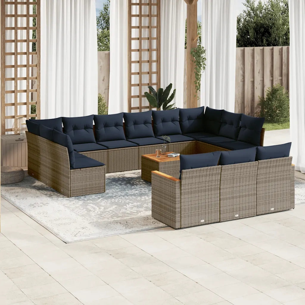 Set Divani da Giardino 14 pz con Cuscini Grigio in Polyrattan 3226467