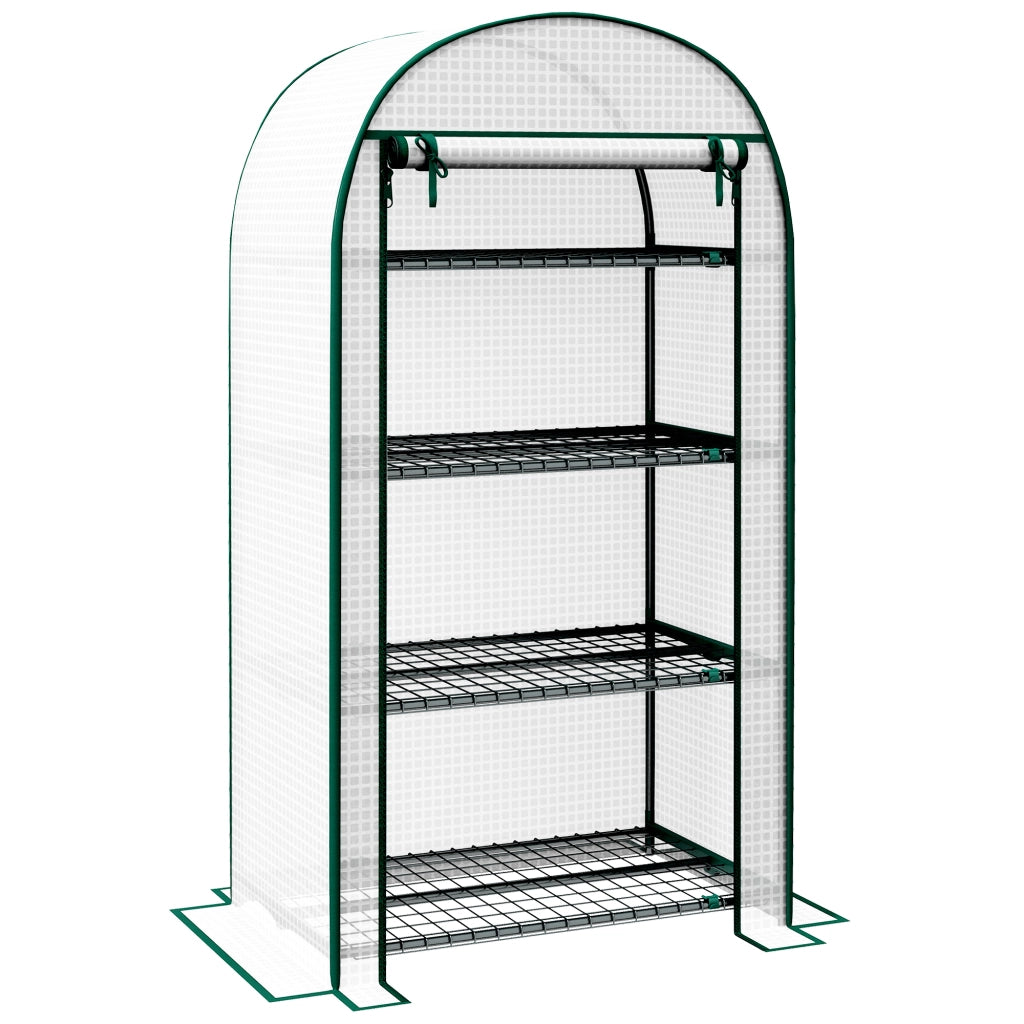 Serra da Giardino Verticale 80x50x160 cm con 4 Ripiani in Metallo e Copertura in PE Bianco