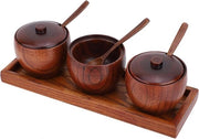 Set di contenitori per spezie in legno - contenitore per caffè e zucchero - 3 contenitori per spezie in legno per uso domestico - contenitore per spezie da cucina da banco.